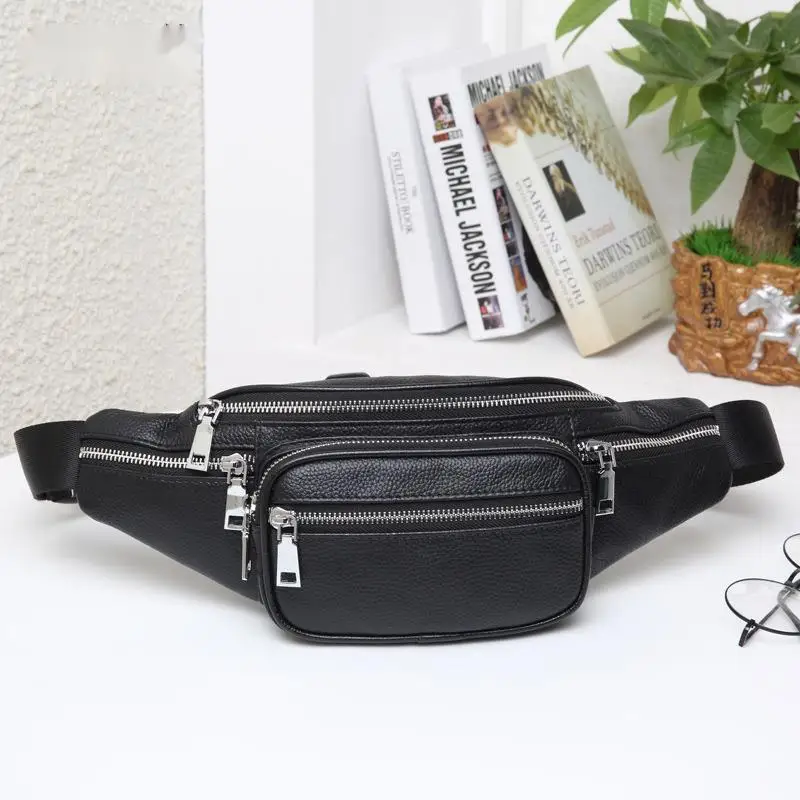 New Genuine Leather Large Capacity Wear-resistant Top Layer Cowhide Fashion Men's Phone Waist Single Shoulder Crossbody Bag