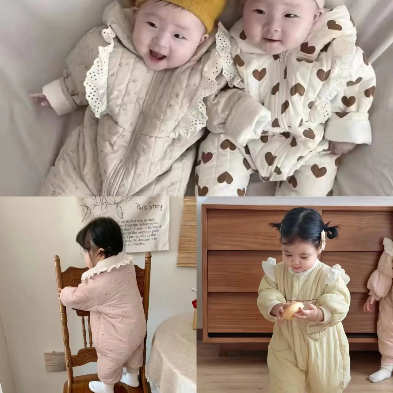 Winter Baby Jumpsuit Newborn Thickened Warm  Kids Fashion Baby clothing  Baby girls warm hooded thicken rompers Infants lacework