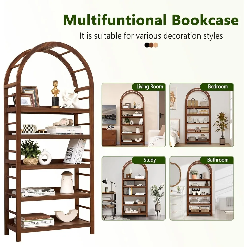 ชั้นวางหนังสือโค้งร่วมสมัย 5 ชั้นสำหรับจัดเก็บและจัดแสดงในโฮมออฟฟิศ