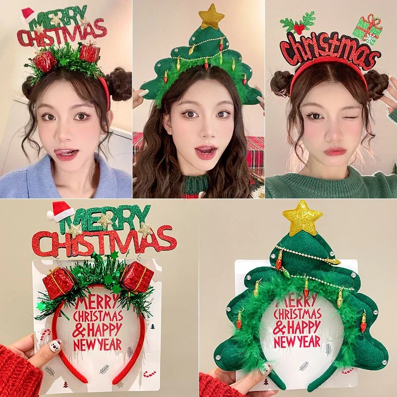 2024 New Happy Christmas Headband INS Christmas Tree Gift Headband Bow Hair Card Cute Cartoon Photo Props Hair Accessories