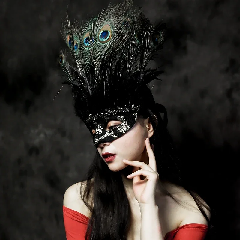 

Mask Women's Black Feather Half Face Luxury Peacock Fun Suitable for Halloween Party Ball Bar Christmas Stage Performance Props
