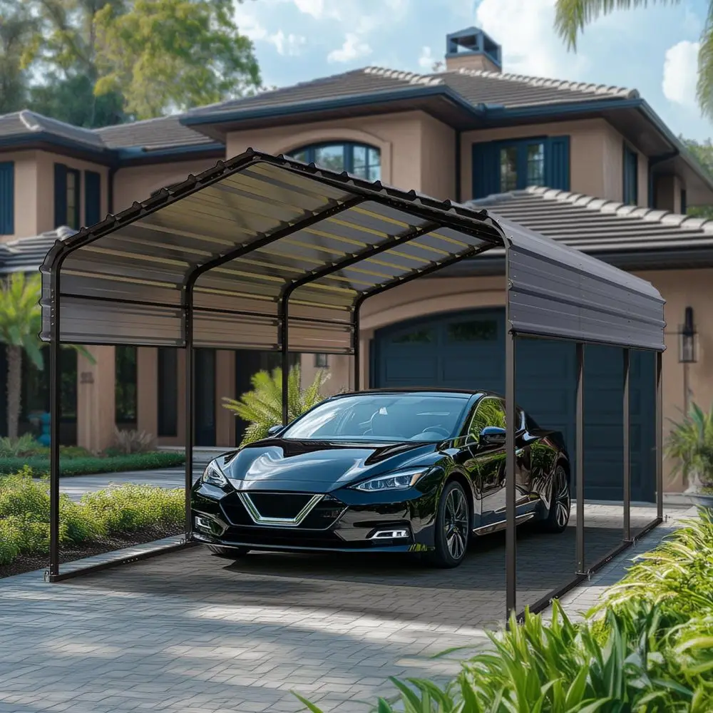 

10x15 ft Carport, Metal Carports Canopy Heavy Duty Car Port Portable Garage with Galvanized Steel Roof MultiUse Shelter, Sturdy