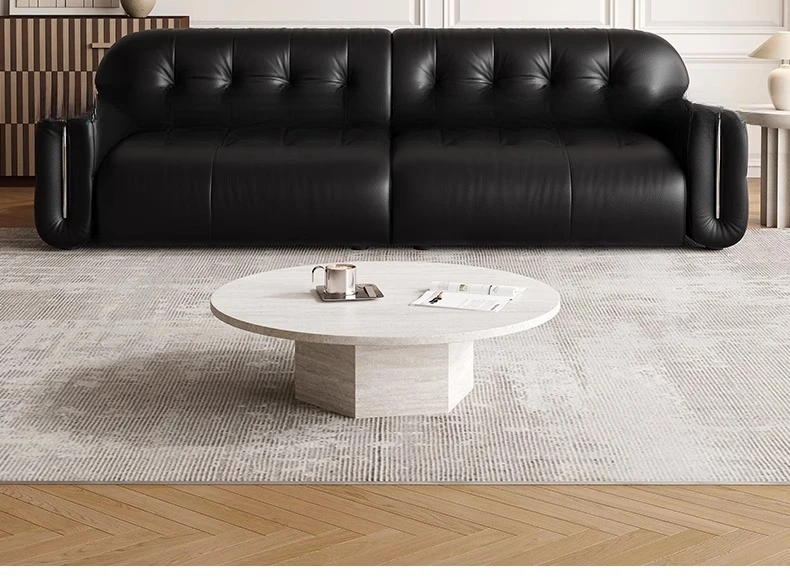 

Customized black leather sofa French retro medieval style first layer cowhide small living room