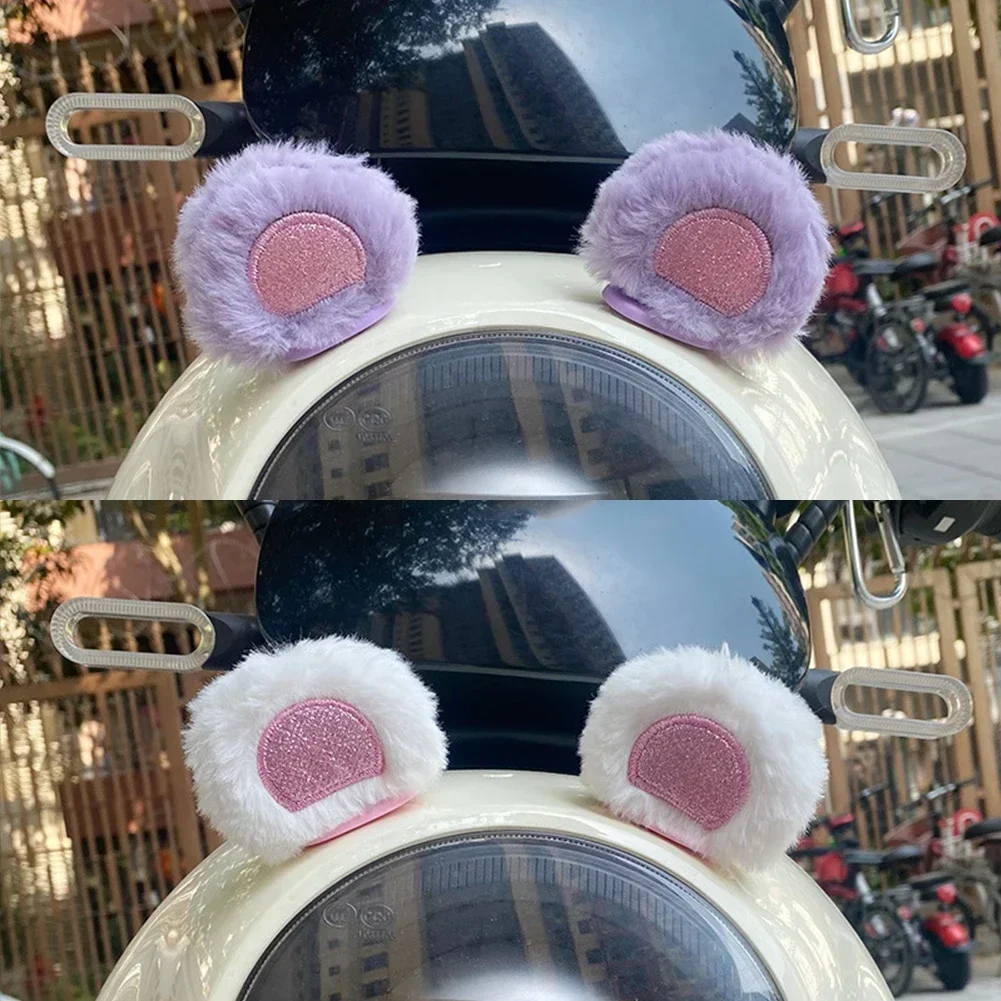 2Pcs Soft Plush Little Bear Ears Car Motorcycle Helmet Decoration For Motocross Full Face Off Road Electric Bike Helmet Sticker