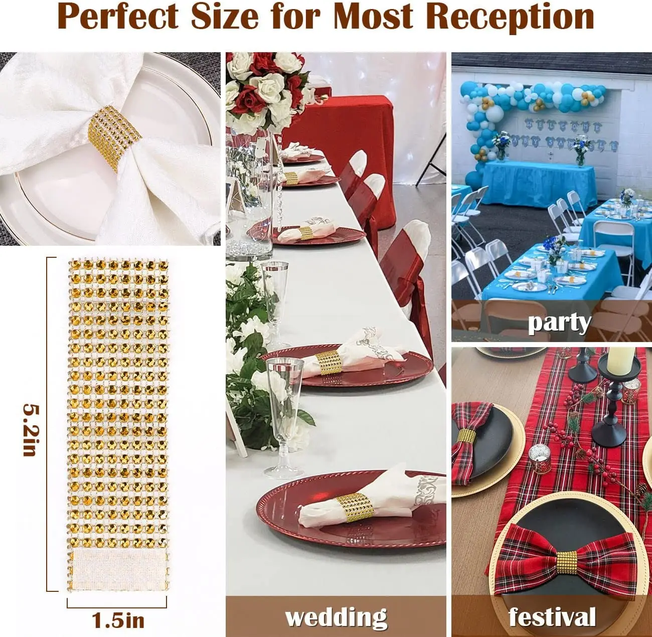 50Pcs Rhinestone Napkin Rings Bling Decoration Wedding Dinner Elegant Gold Sliver Napkin Rings Holder Party Supplies