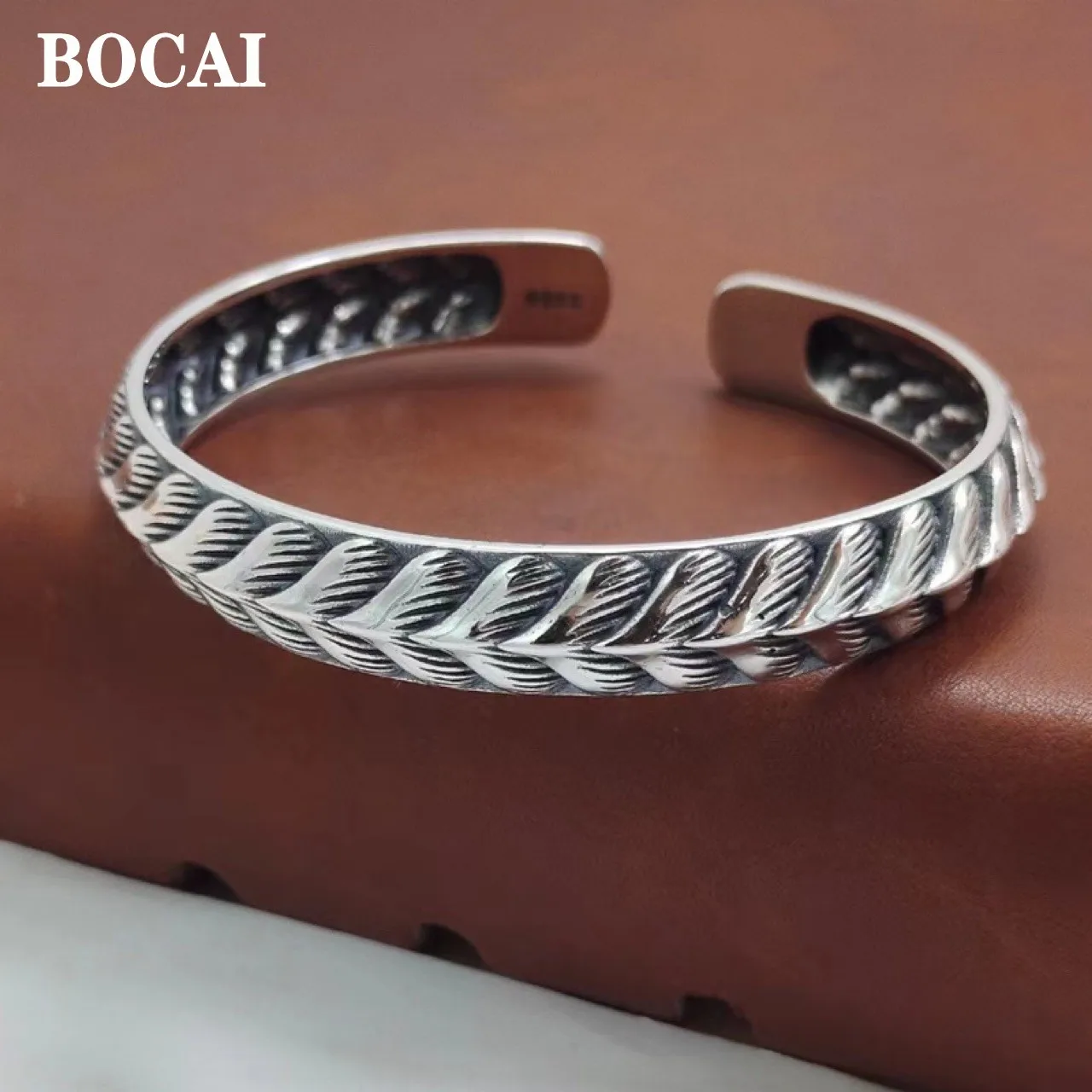 

BOCAI New 100% S925 Silver Personalized Red Lotus Totem Snake Pattern Men's Bracelet Domineering Fashion Jewelry Accessories