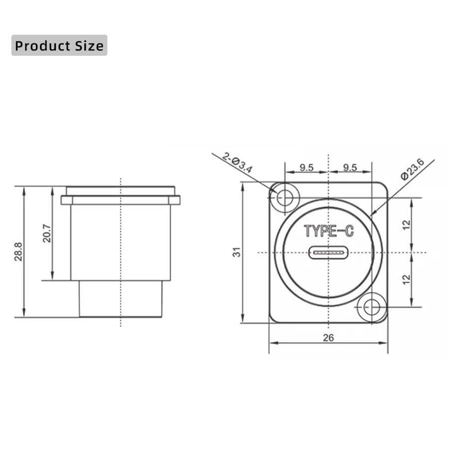 AVSSZ Data Adapter USB 3.0 2.0 Type C Extension Cable Connectors Computer Data Module Single/Dual Interface Metal D Shape Mount