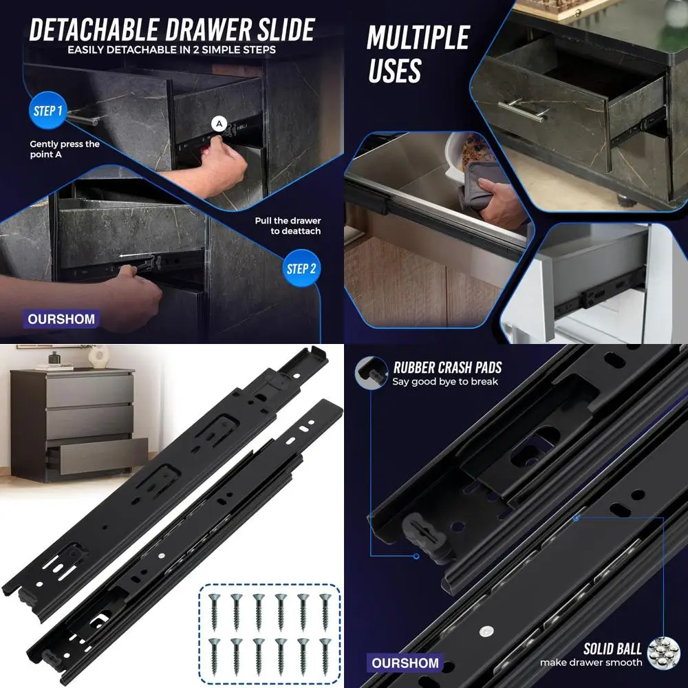 

Усиленные выдвижные направляющие 16 дюймов, 10 пар, на шарикоподшипниках, с боковым креплением, 20 штук, для шкафов и кухонь, нагрузка до 100 фунтов