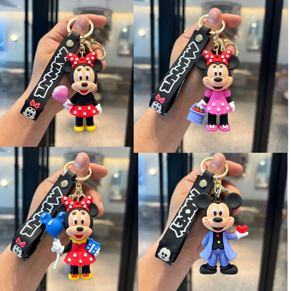 ディズニーミッキーミニーキーホルダー人形おもちゃカップルキーホルダークラッカーギフト人形アクセサリーアニメ PVC 子供の誕生日プレゼント