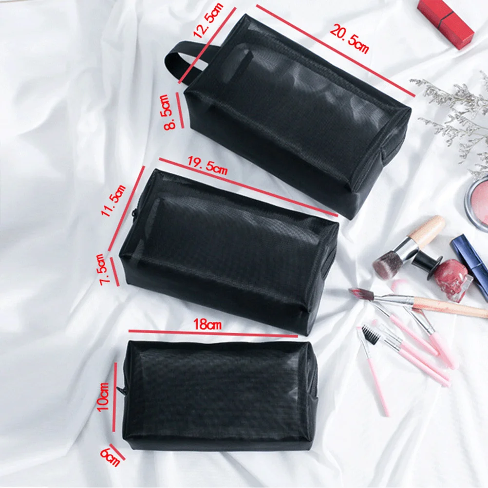 3Pcs Mesh Bag Set Portable Zipper Makeup Pouch Organizers for Toiletries Coins Jewelry Large Medium Small Size Travel
