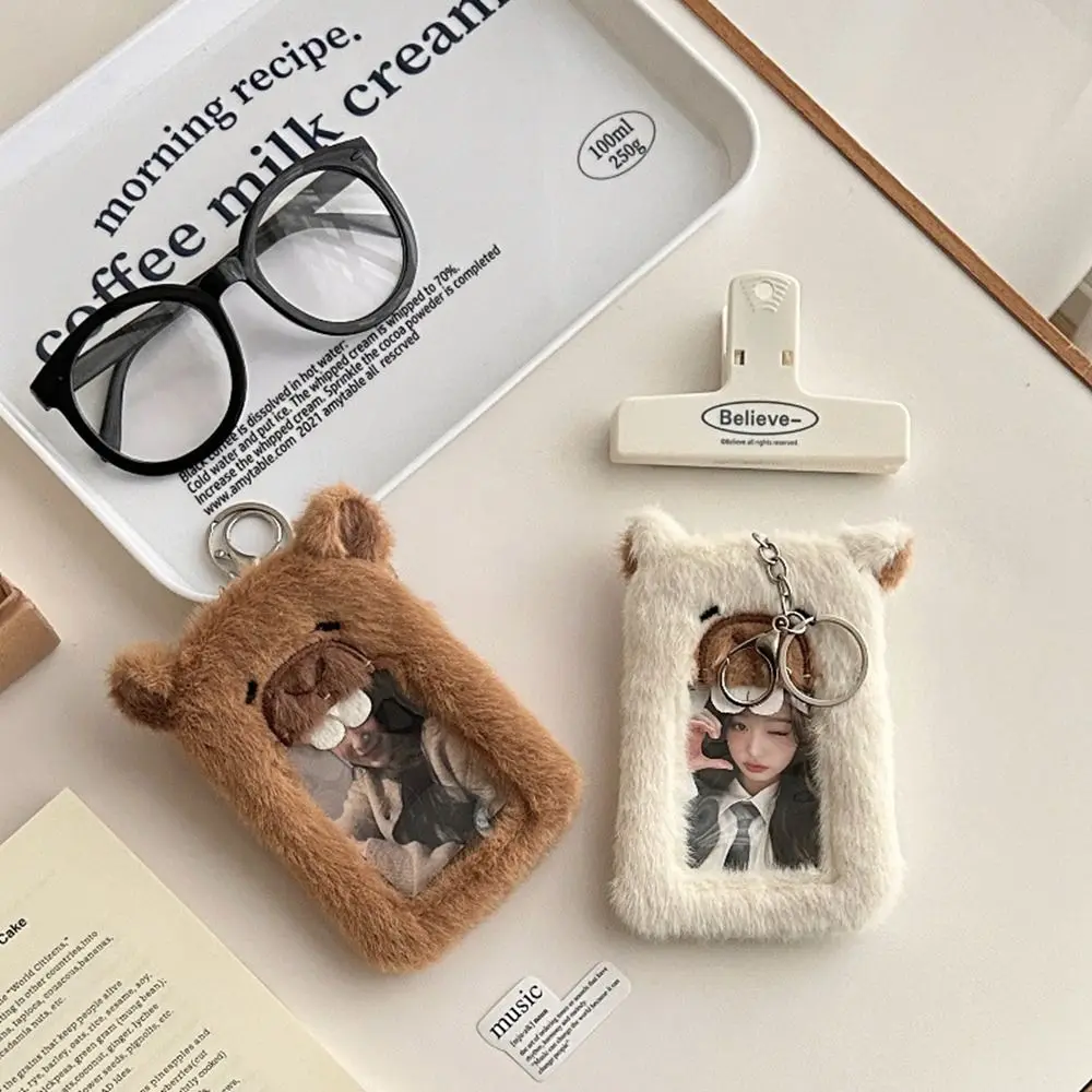 Kawaii Animal Photocard Holder Cartoon Bag Pendant Plush Photocard Holder Card Sleeve Protective Case Bus Card Holder Girl