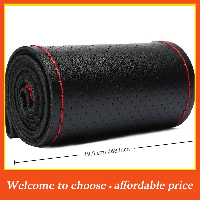 

CA Hand Sewn Car Steering Wheel Protective Cover Leather Breathable Anti Slip Universal Suitable Texture Decor 38cm Elastic Band