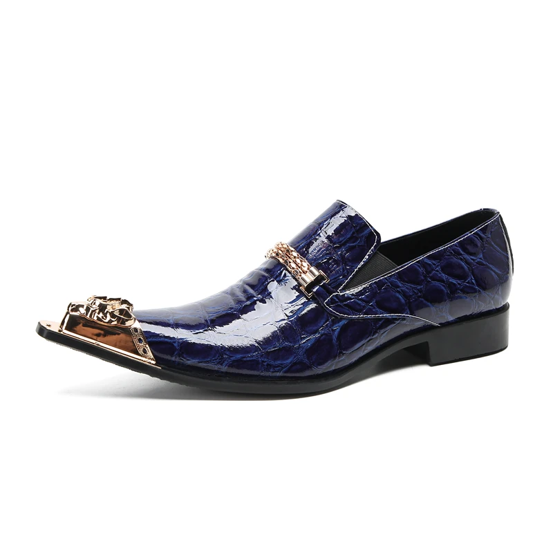 Spring and Autumn Crocodile lines Metal Shoes cap Man pointed end  Commercial affairs Banquet Marry Formal wear Leather shoes
