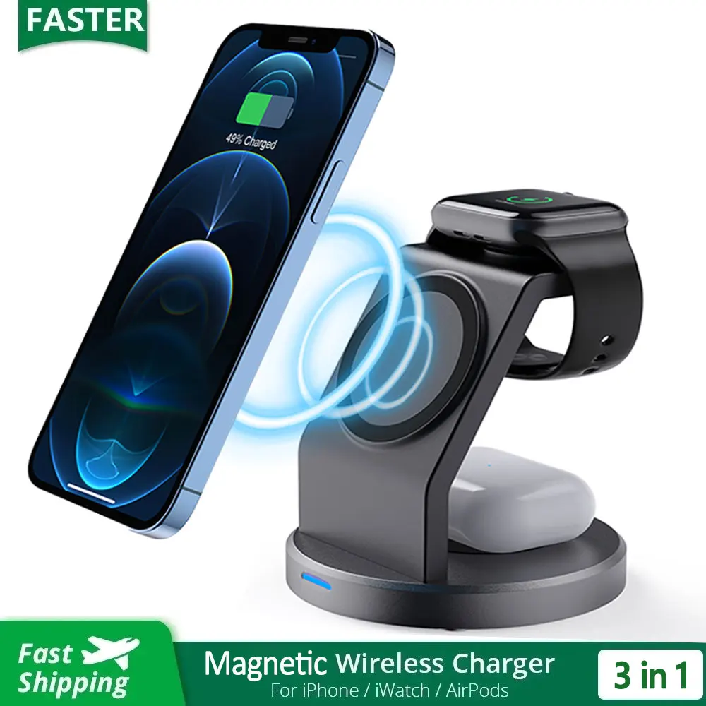 3 in 1 Magnetic Wireless Charger Stand Macsafe For iPhone 15 14 13 12 Pro Max Airpods Pro Apple Watch 8 7 Fast Charging Station