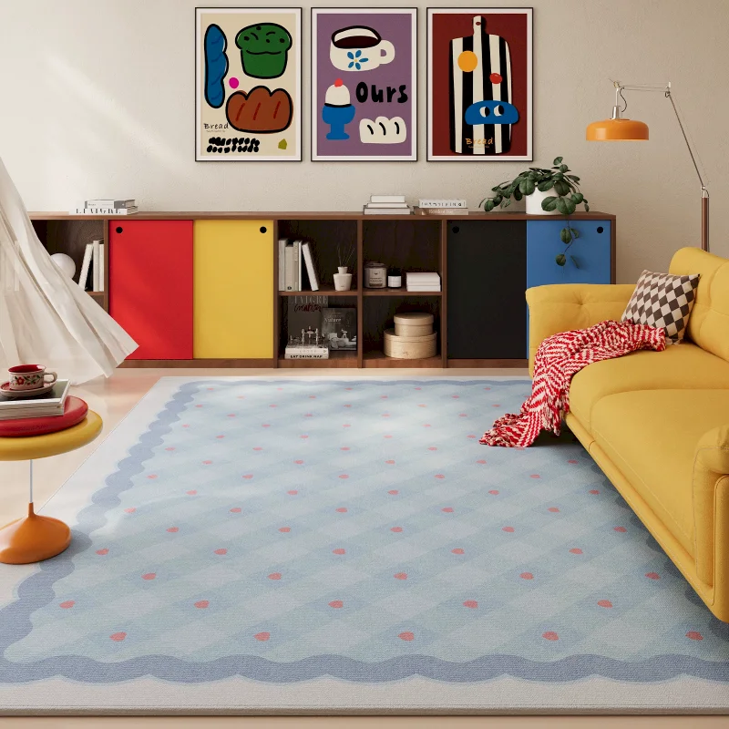 VIKAMA Polka Dot Wavy Edge Area Rug Green Pink Carpet Living Room Floor Mat Washable Soft For Bedroom Decor