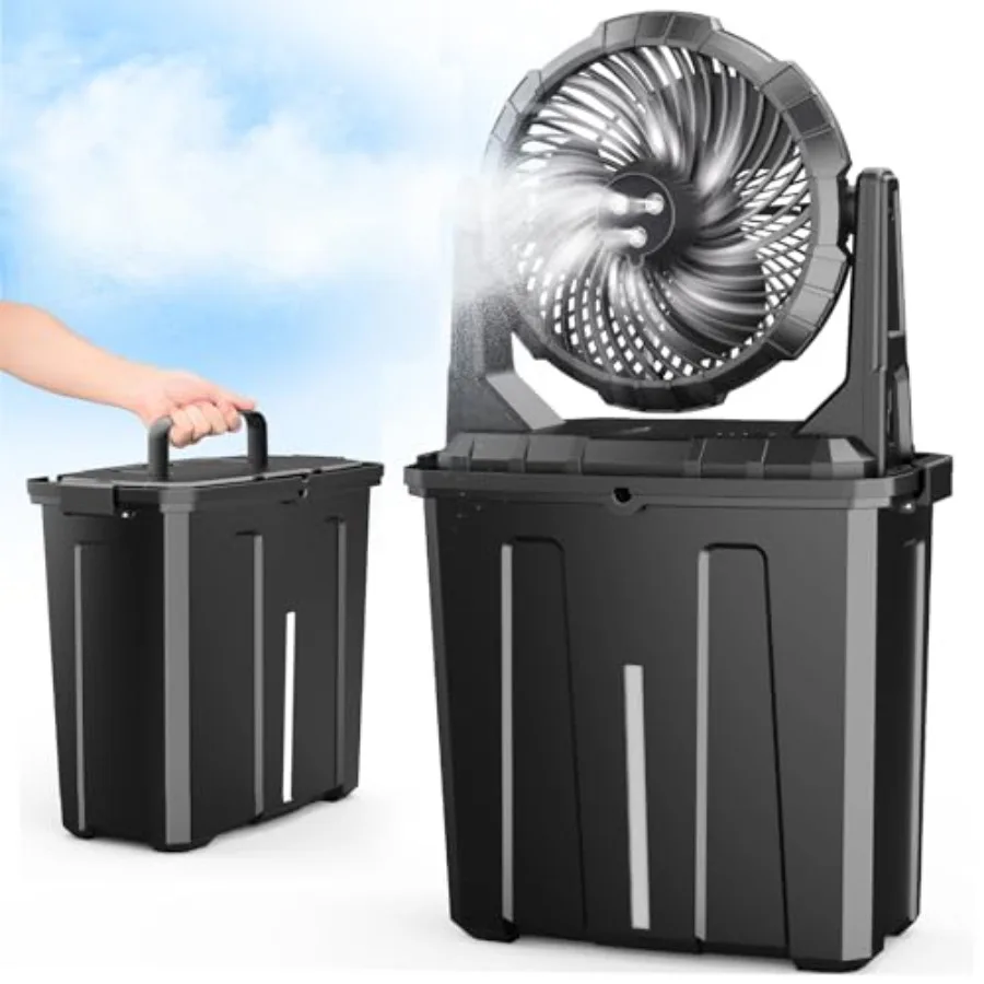 

Portable Misting Fan - 9L Bucket 10-inch Outdoor Fans for Patios/Camping/Beach/Golf etc. USB Rechargeable Battery Powered Floor