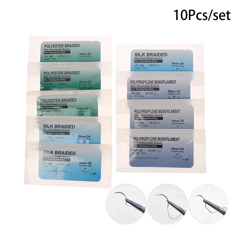 10Pcs Polyester Polypropylene Monofilament Medical Thread Needle Surgical Suture Training Thread Suture Practice Kit
