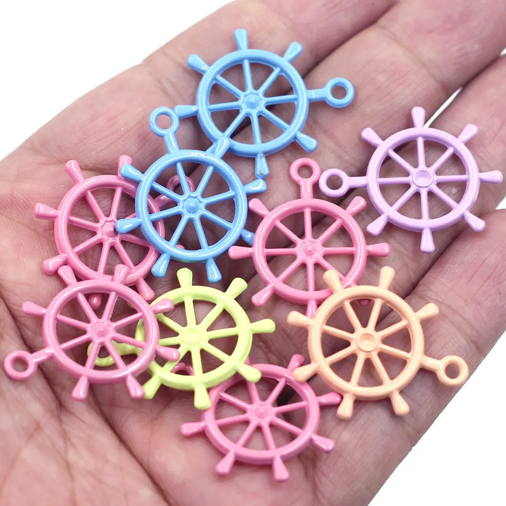 20PCS Mixed Macaron Color Rudder Charm Pendants 28x25mm Accessories for DIY Crafts Jewelry Making Handmade Supplies