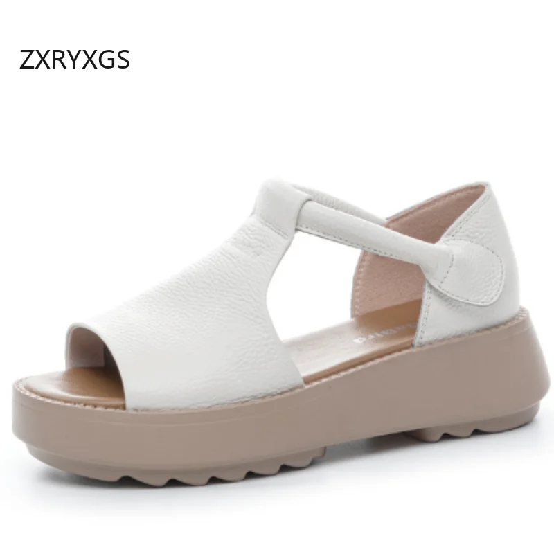 

ZXRYXGS 2025 New Summer Genuine Leather Fish Mouth Sandals Women Comfort Versatile Thock Sole Wedges Non-slip Increase Sandals