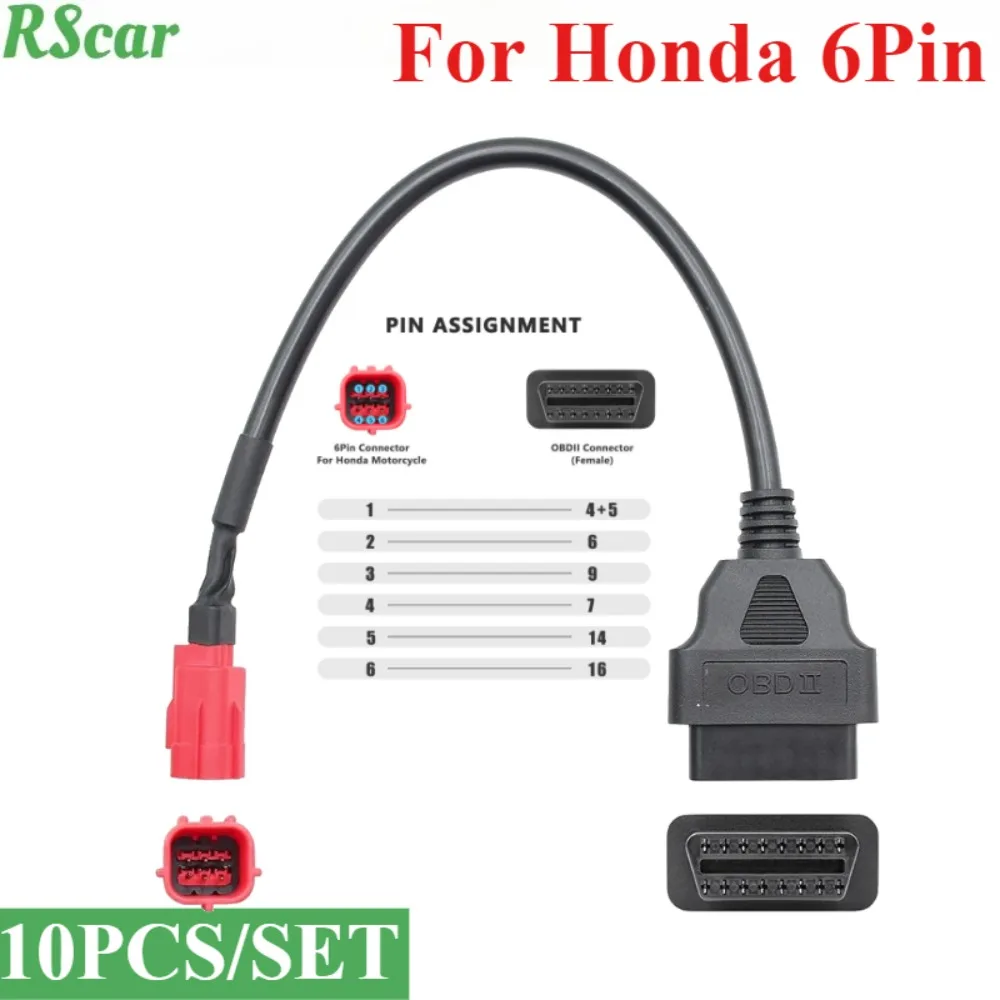 

Newest for Honda 6 Pin Motorcycle OBD2 6Pin To 16 Pin Adapter Diagnostic Cable Extension Connector for Honda 6Pin Best Quality