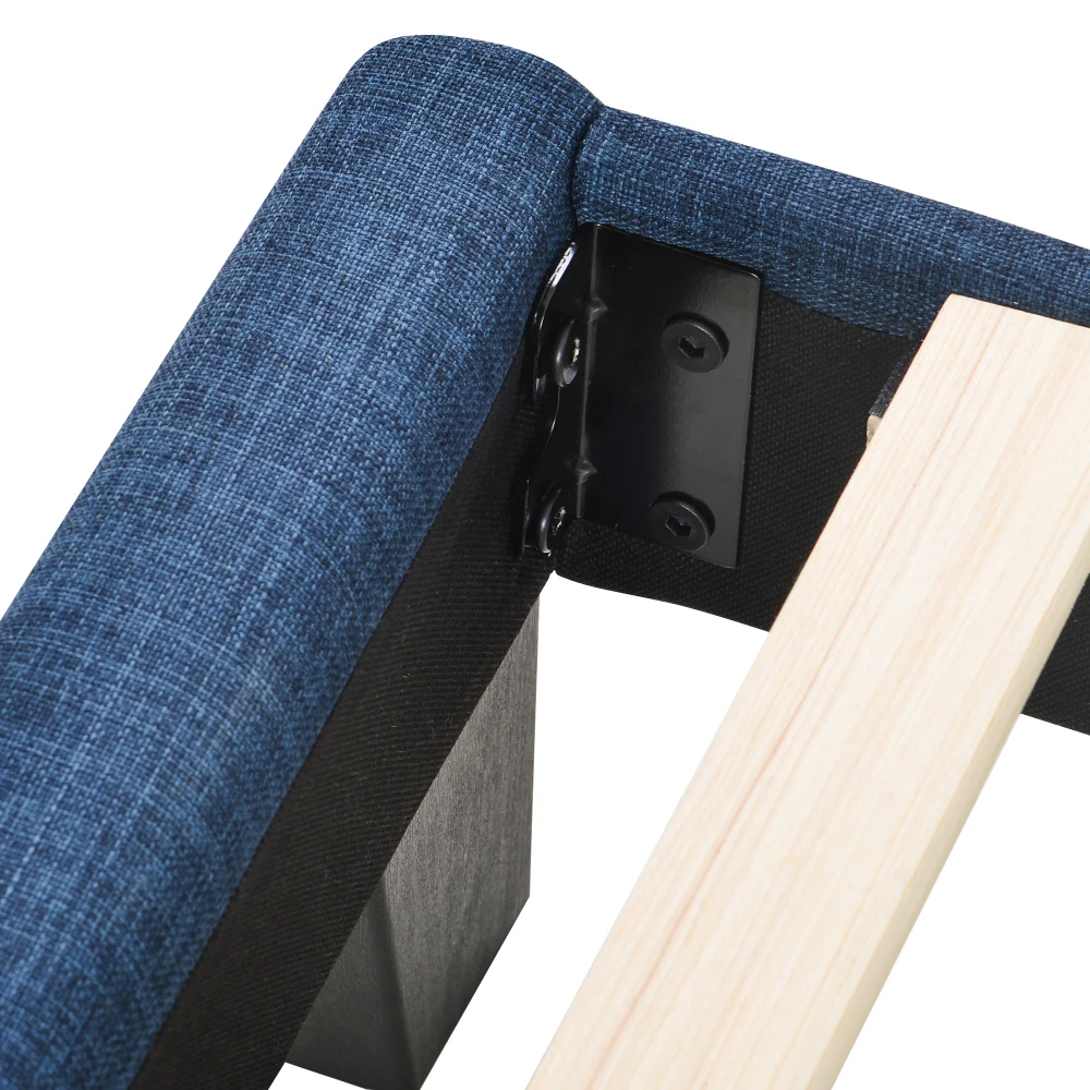 PINGGO Modernes Gepolstertes Einzelbett 90x200cm Blaues Leinen Gepolstertes Kopfteil Schiefergitter Mittlere Festigkeit Ohne Matratze – Detail 11