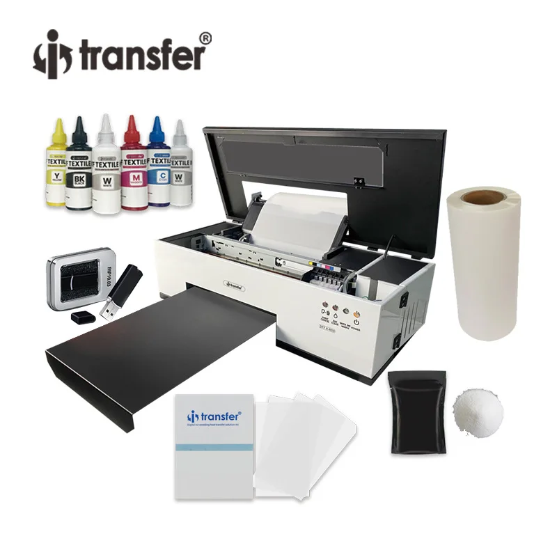 Pacote de inicialização da impressora dtf de controle automático de alimentação de papel com ciclo de tinta branca l1800, dispositivo de secagem grátis