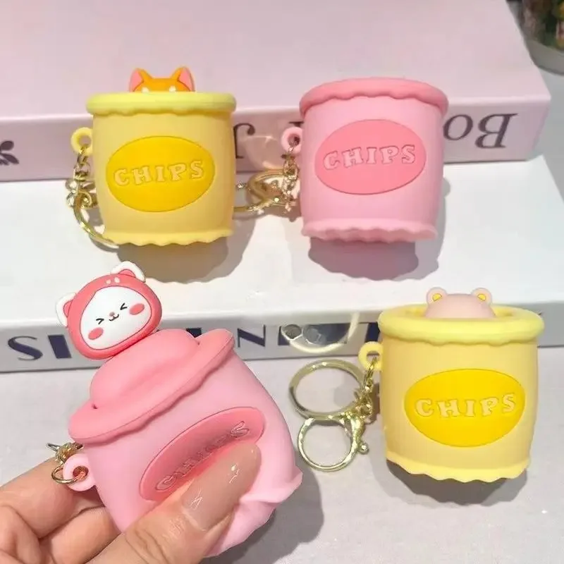 Cute Animal Squeeze Keychain Funny Pop-Up Pet Decompression Toy Portable Stress Relief Key Ring for Backpack Car Keys