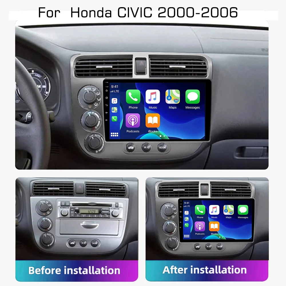 Eunavi For Honda Civic 2000-2005 LHD 2 din Android 12.0 Car Radio Multimedia Video Player GPS Navigation 4G Carplay Head unit