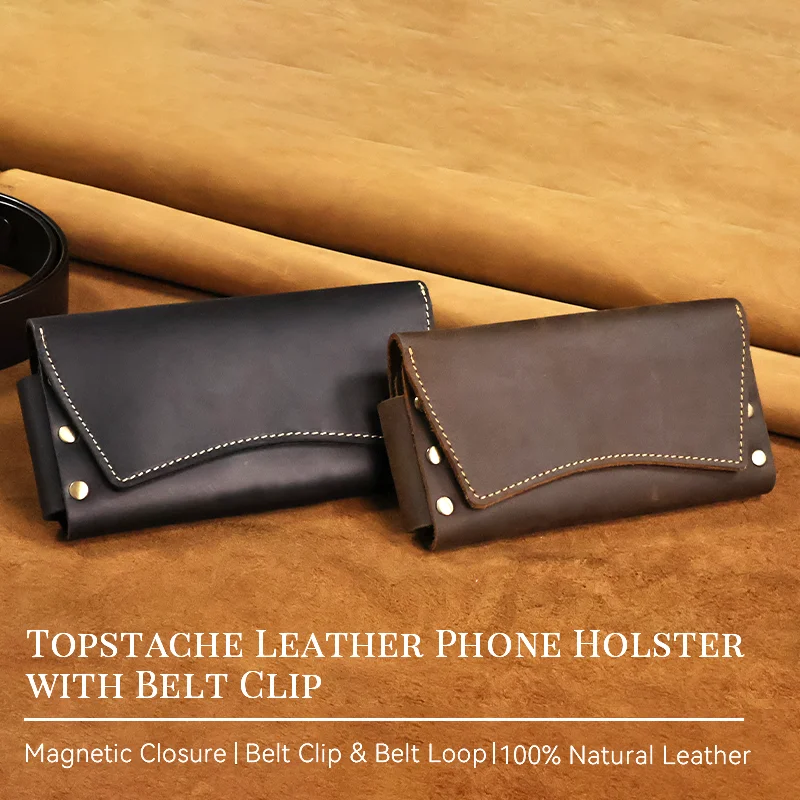 1pcRetro Genuine Leather Men's Waist Bag, Two ways to Wear, with a Leather Clip, Multifunctional Phone Bag, Zero Wallet