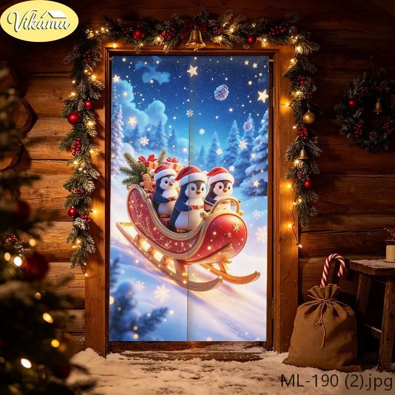 VIKAMA Fairy-Tale-Style Christmas Half-Curtain, Winter Christmas Fabric Curtain, Entryway Privacy Divider, Home Decor