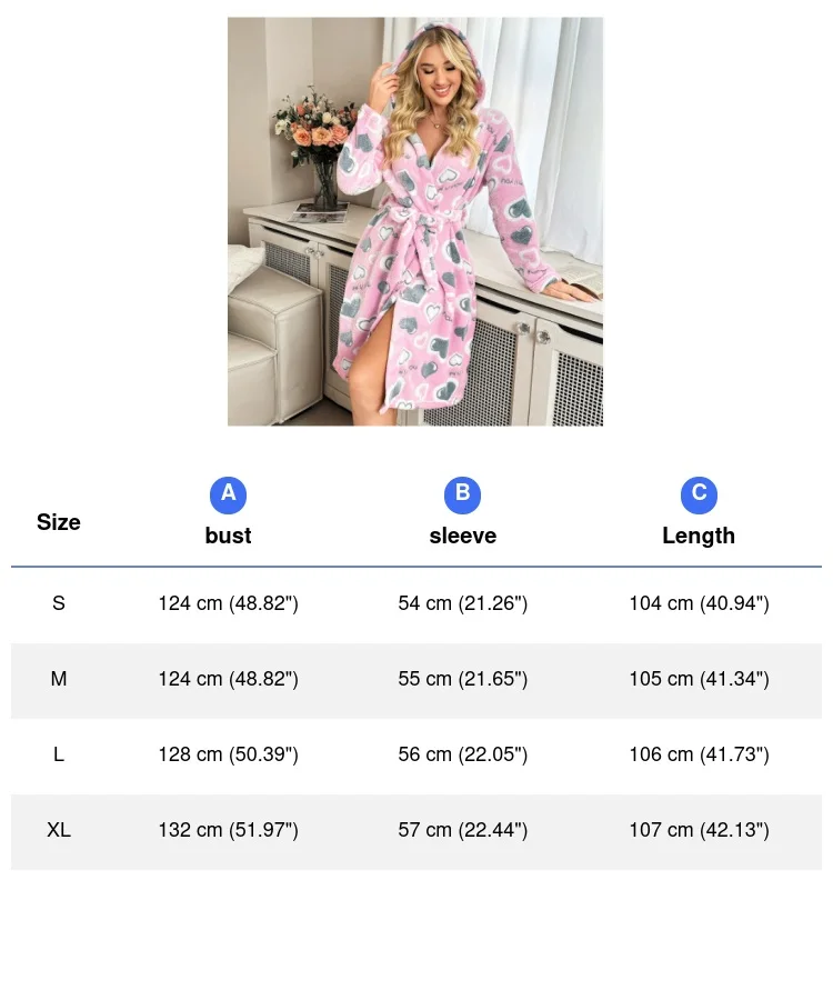 Soft Flannel Bathrobe Nightgown Long Ladies' Flannel Robe Home Clothes Autumn Winter Sleepwear Hooded Loungewear Pajamas 6