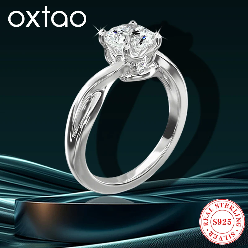 

OXTAO 6.5mm 1.0ct D Moissanite Engagement Ring for Women Original 925 Silver Twist Shank Wedding Rings Jewelry with Certified