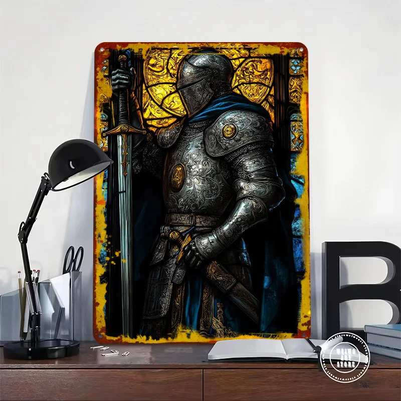 Knight in Shining Armor Metal Poster Customized Wall Art Retro Vintage Tinplate Signs for Room Decoration Home Decor Items Plate