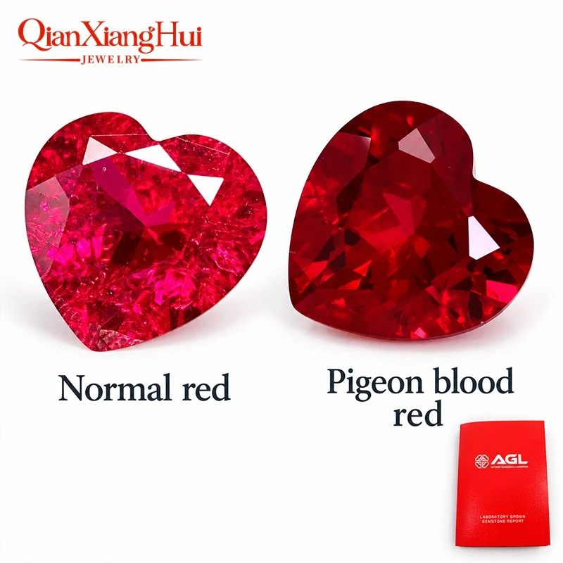Heart Shape Lab Created Ruby  Natural Cut Pigeon Blood Red Color Loose Gem Stone with Minor Cracks Inclusions for Jewelry Making