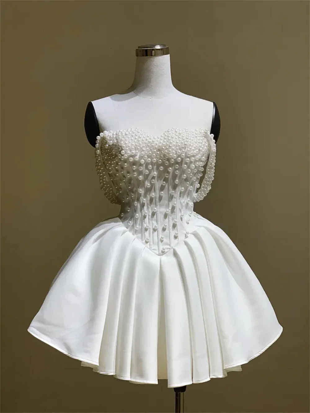 Sansa White Pearls Ball Gown Prom Dresses Off Shoulder Draped Customized فساتين سهرات Knee-Length Elegant Evening Dress 2025 image 6