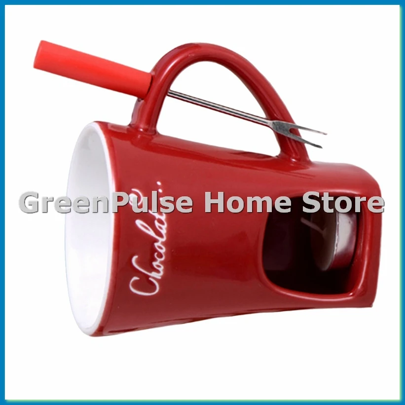 Fondue Mug Set Chocolate Cheese Milk Cream Making Set Single Butter Melter Baking Cup Candlestick Red-A79M