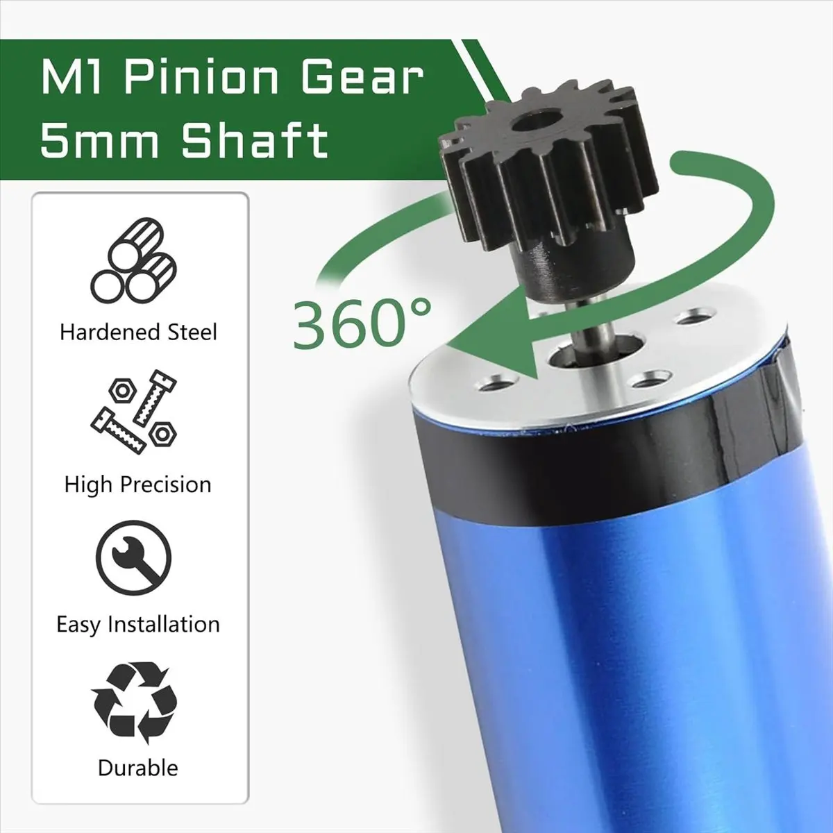 ABME New Pinion Gear Set 5PCS, 14T 15T 16T 17T 18T M1 Pinion Gear Metal Hardened Steel Fit 5mm RC Motor Shaft with Hex Key