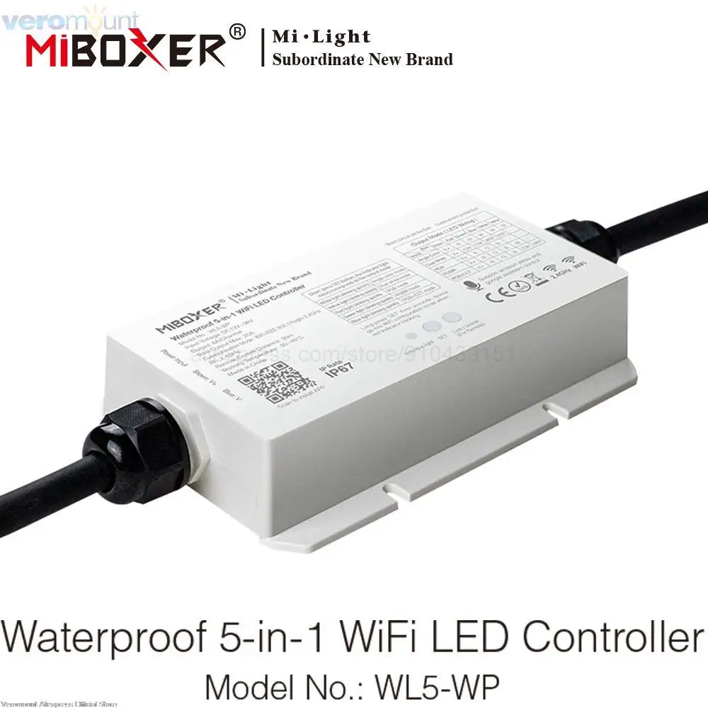 MiBoxer WL5-WP Waterproof 5 in 1 2.4G Tuya WiFi LED Controller DC12V 24V For Single Color Dual White RGB RGBW RGBCCT LED Strip