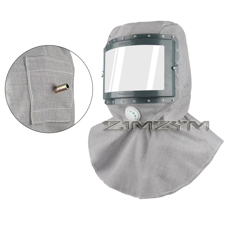 Sand Blasting Hood Cap with Lens, Canvas Shawl Sandblaster Protective Gear Mask Anti-dust Hood for Spraying Sanding Cutting