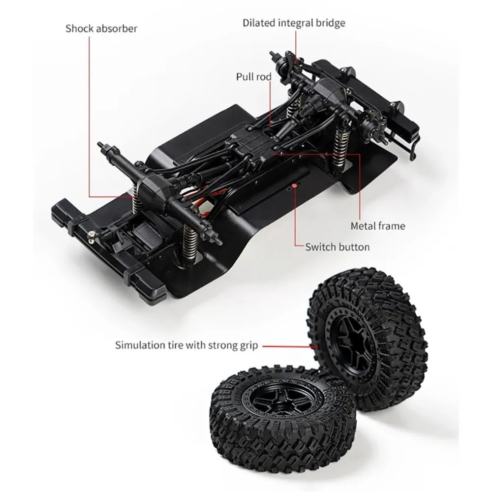 

Plastic 1/18 4X4 RC Rock Crawler Remote Control Off Road Vehicle 3Speed Brushed Motor Metal Chassis Rail Multi-Terrain Model Car