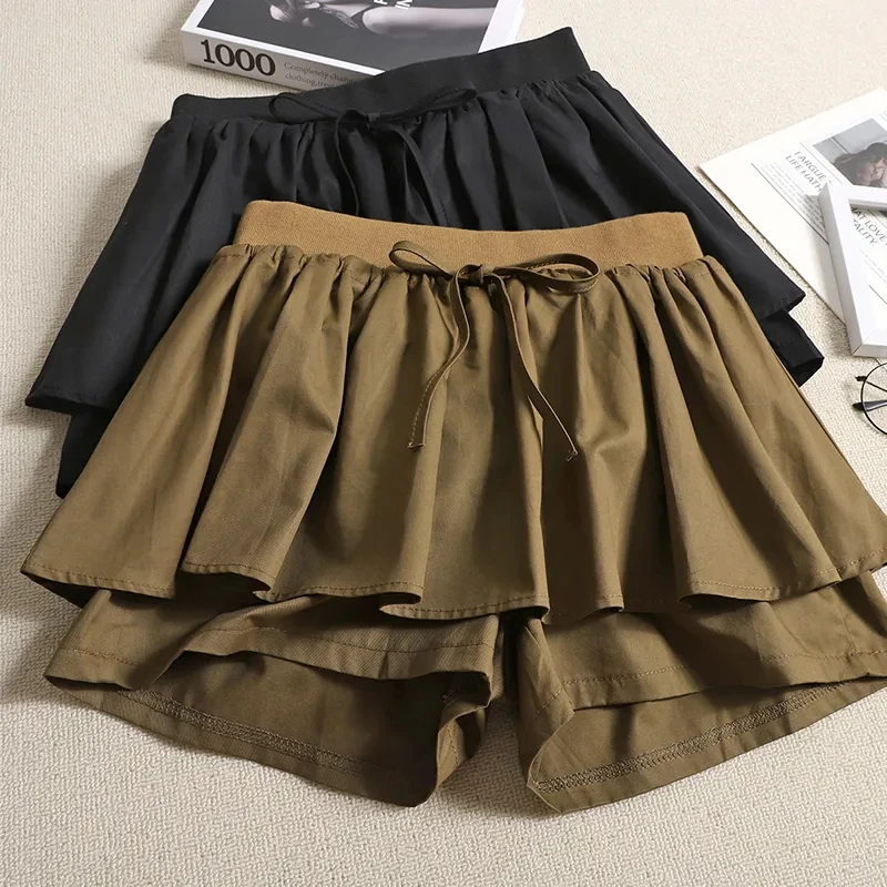 

Женская пышная юбка в стиле ретро, лето 2022, повседневные шорты трапециевидной формы на шнуровке с эластичной резинкой на талии, простые однотонные универсальные Faldas