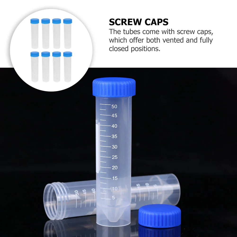 

50Pcs Plastic Tubes High Quality Smooth Side Wall Screw Cap Precise Measurement Laboratory Test Tubes 50ml