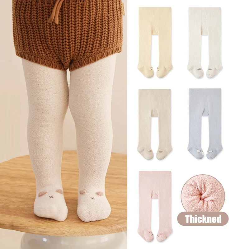 Baby Pantyhose Cute Cartoon Warm Kids Tights Solid Color Knitted Children'S Pantyhose Leggings For Newborn