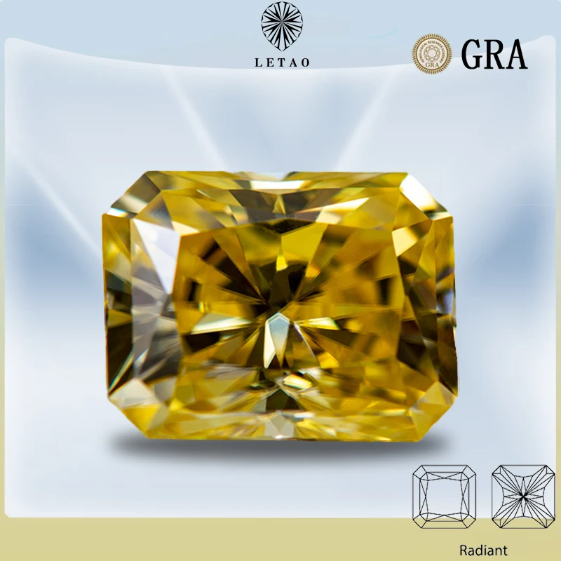 

Moissanite Stone Lemon Yellow Color Radiant Cut Lab Grown Diamond DIY Ring Necklace Earrings Main Materials with GRA Certificate