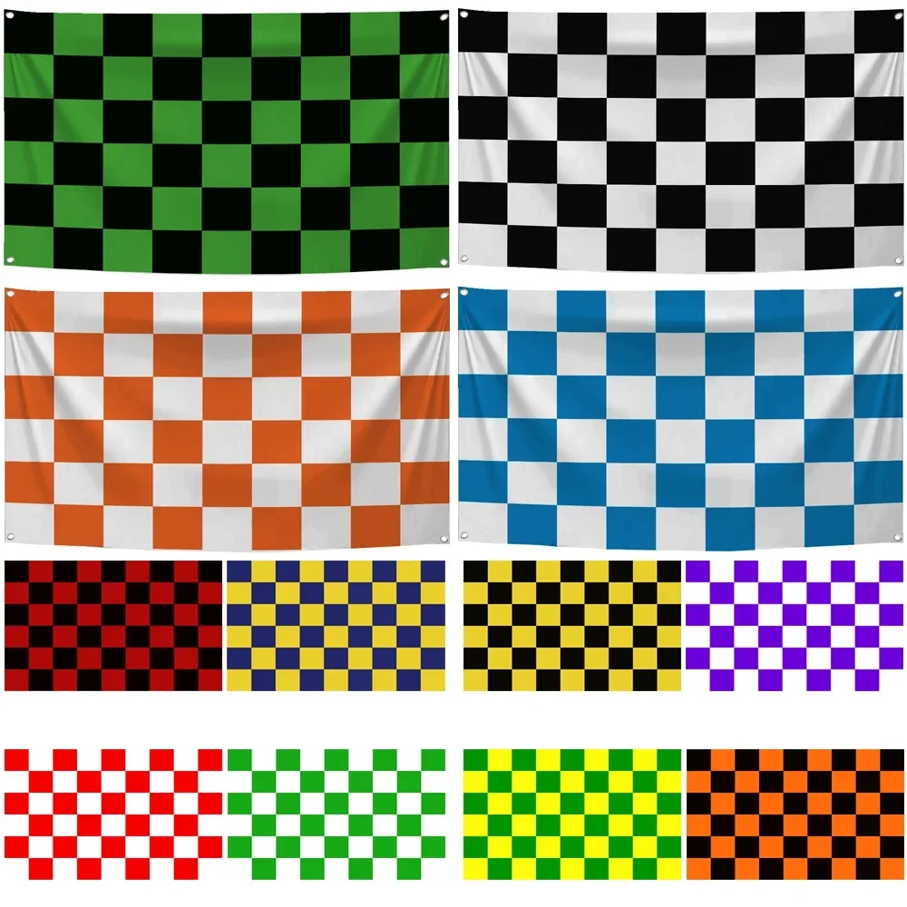 60x90cm 90x150 Black White Red Orange Yellow Green Blue Checkered Racing Flag Polyester Digital Printed Banner Tapestry Curtain