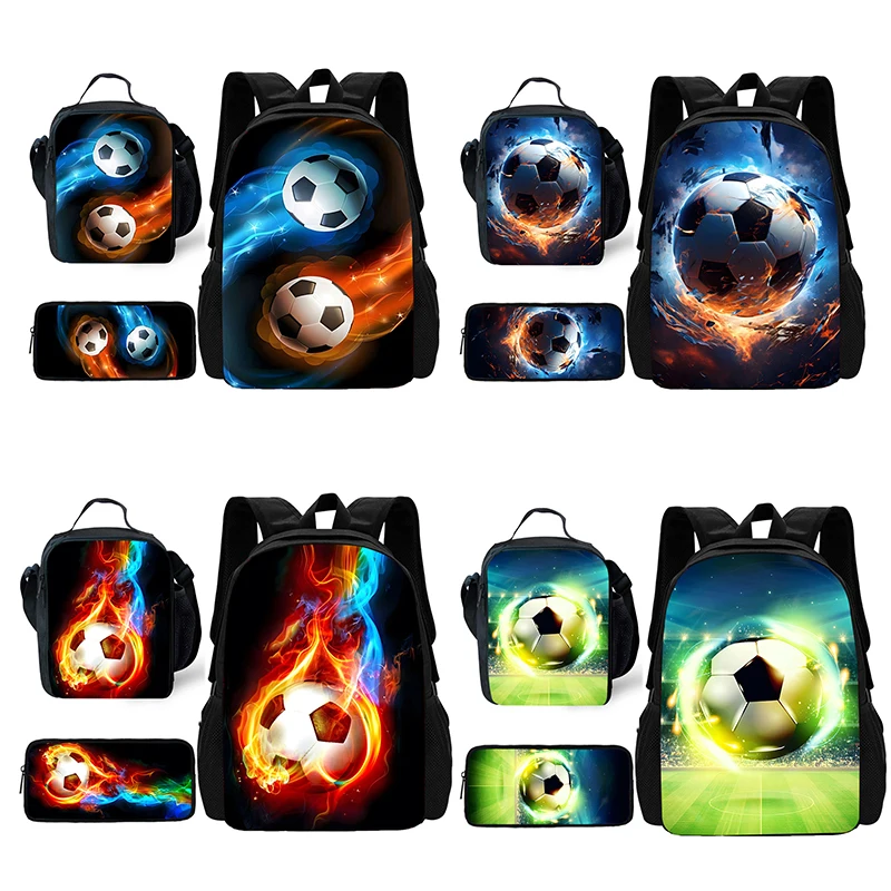 Mochila nueva con fútbol de Amazon, agua, fuego, patrón de béisbol, mochila, bolso de hombro, estuche para lápices, juego de tres piezas