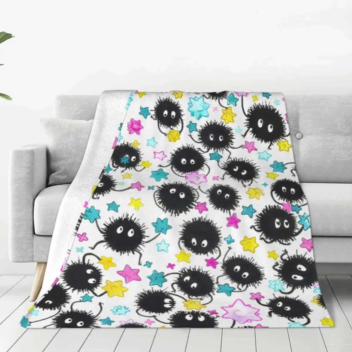 Dust Soot Sprites Balls Flannel Blanket Quality Super Soft Colorful Star Throw Blanket Winter Camping Outdoor Print Bedspread