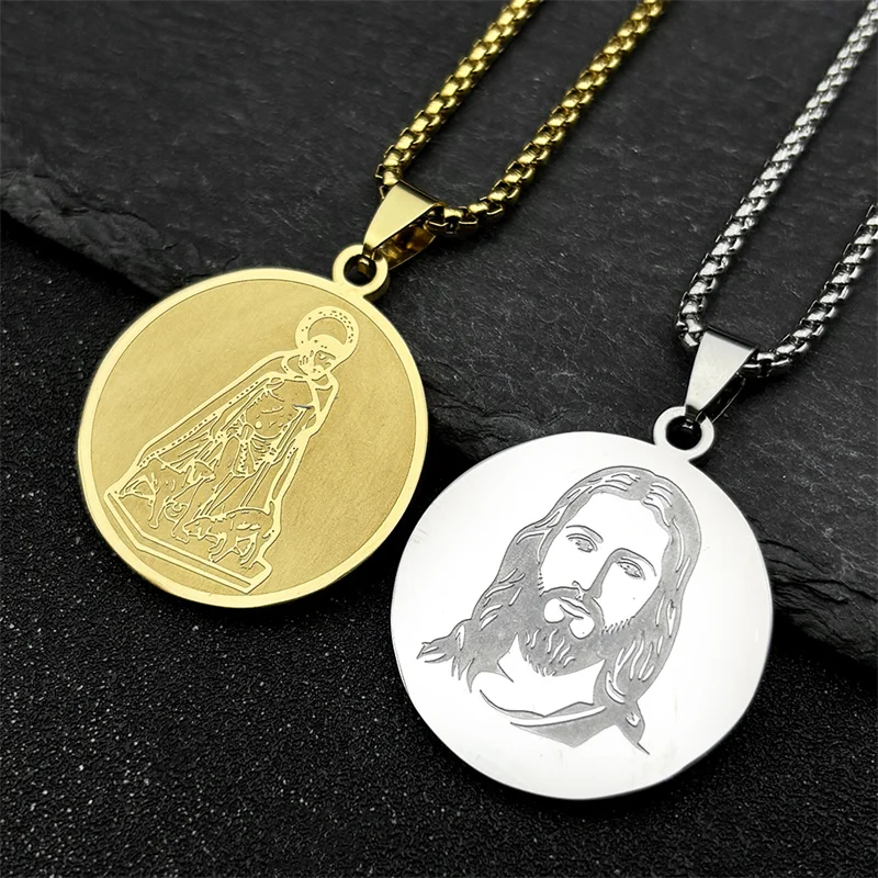 Christian God Jesus Medal Necklace for Women Men Stainless Steel Gold Silver Color Holy Pray Chain Jewelry colar masculino