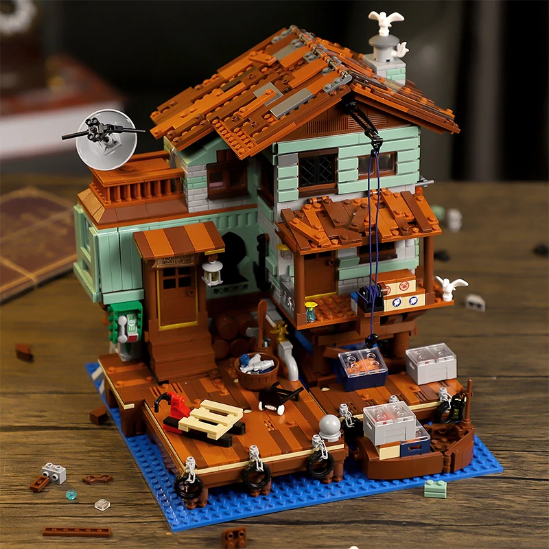 Creative Fishing Village Store House Mini Bricks Building Toys Ideas Fisherman\'s Wharf Restaurant Architect For Adult Kids Gifts