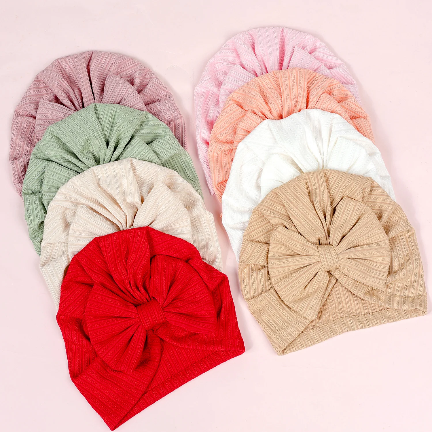 New Cable Knit Bowknot Baby Turban Hat Infant Soft Elastic Beanies Cap Breathable Solid Color Baby Girl Bonnet Hats for Newborn